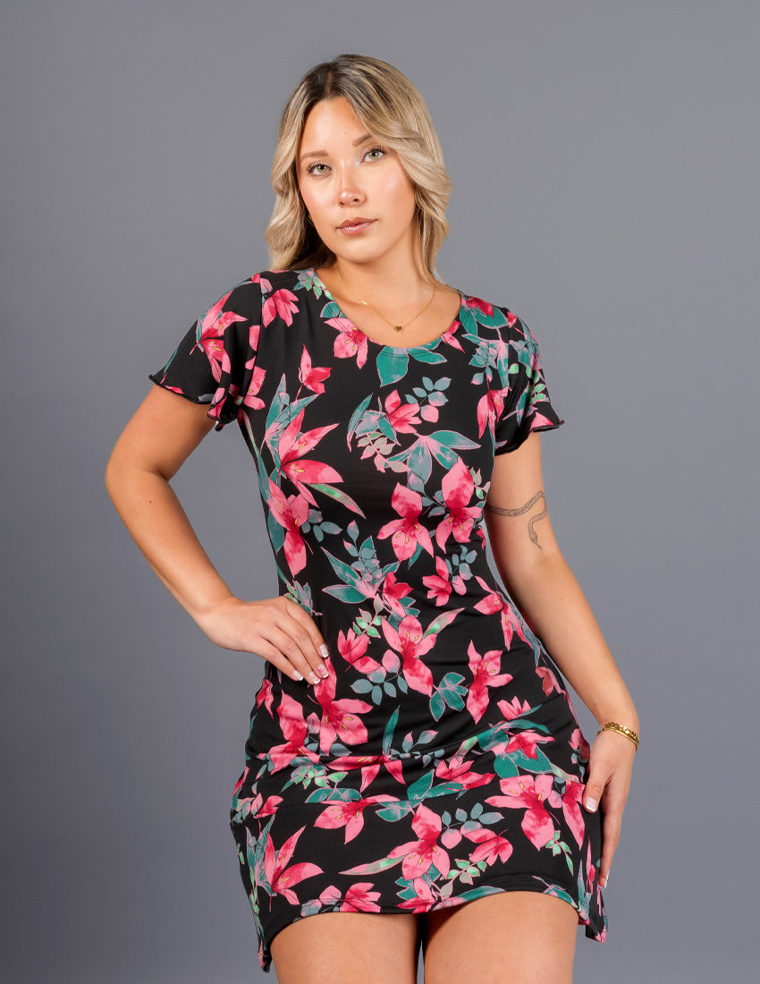 Vestido Marilyn Tropical Rosa lycra Kadoos vista frontal