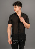 Camisa Praga negra con transparencias, vista lateral