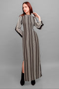 Vestido Victoria Cod502 de lanilla afranelada, negro y blanco a rayas, vista lateral