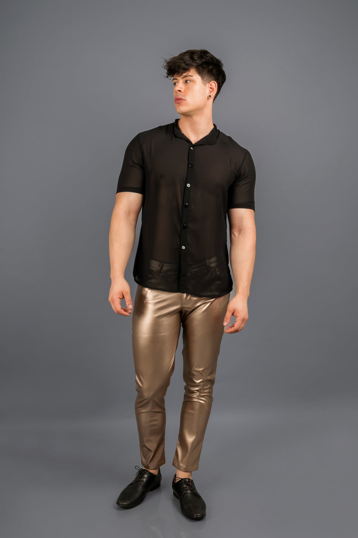 Pantalón Gerard de ecocuero elasticado color dorado metalizado