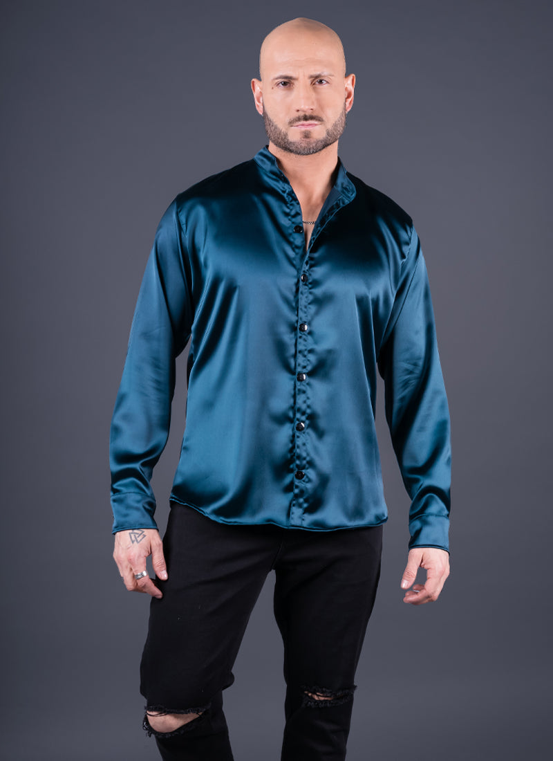 CAMISA DUBAI SATÍN VERDE PETRÓLEO Cod5438