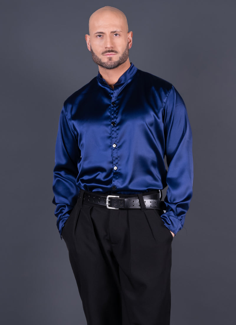 CAMISA DUBAI SATÍN AZUL MARINO Cod5439