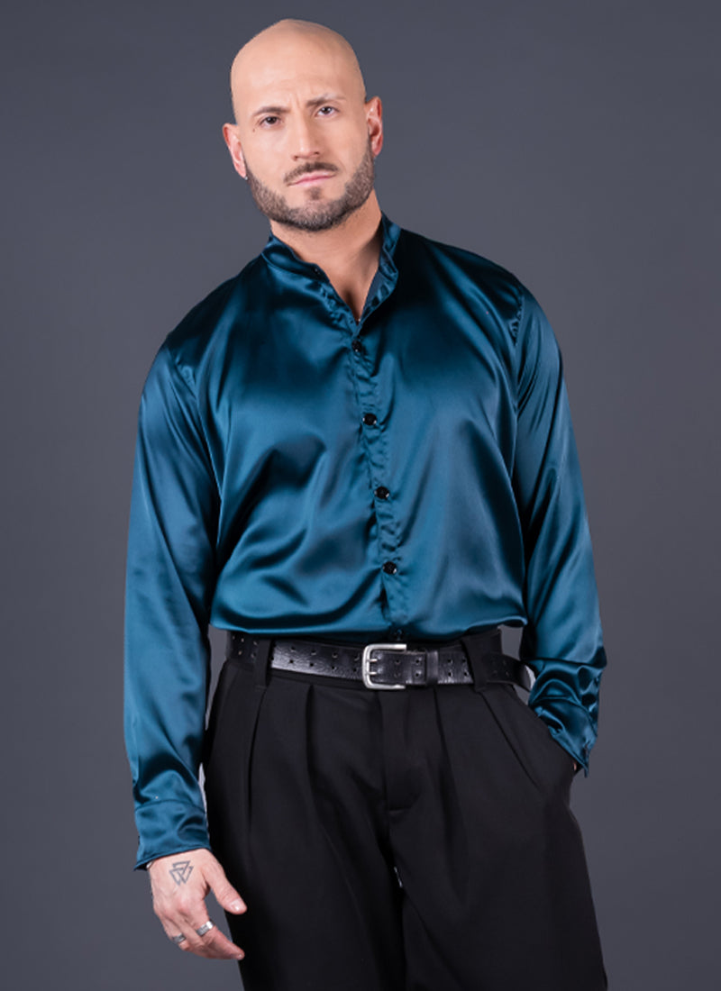 CAMISA DUBAI SATÍN VERDE PETRÓLEO Cod5438