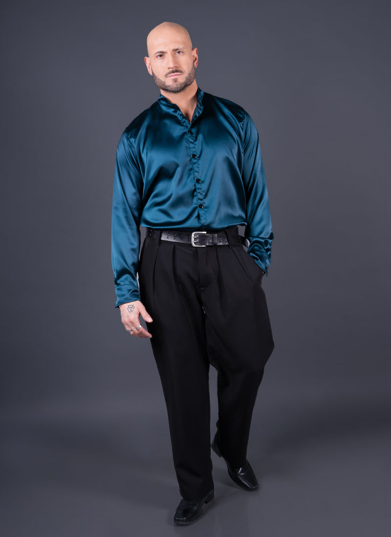 CAMISA DUBAI SATÍN VERDE PETRÓLEO Cod5438