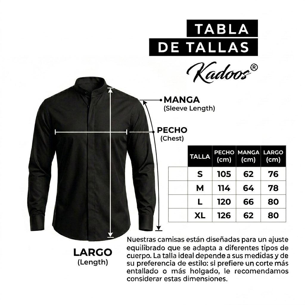 Tabla de tallas de la Camisa Praga Limón Cod3187 con medidas de pecho, manga y largo para tallas S, M, L y XL