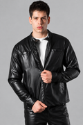 Chaqueta Jael Cod505 negra de ecocuero, fotografía de estudio mejorada