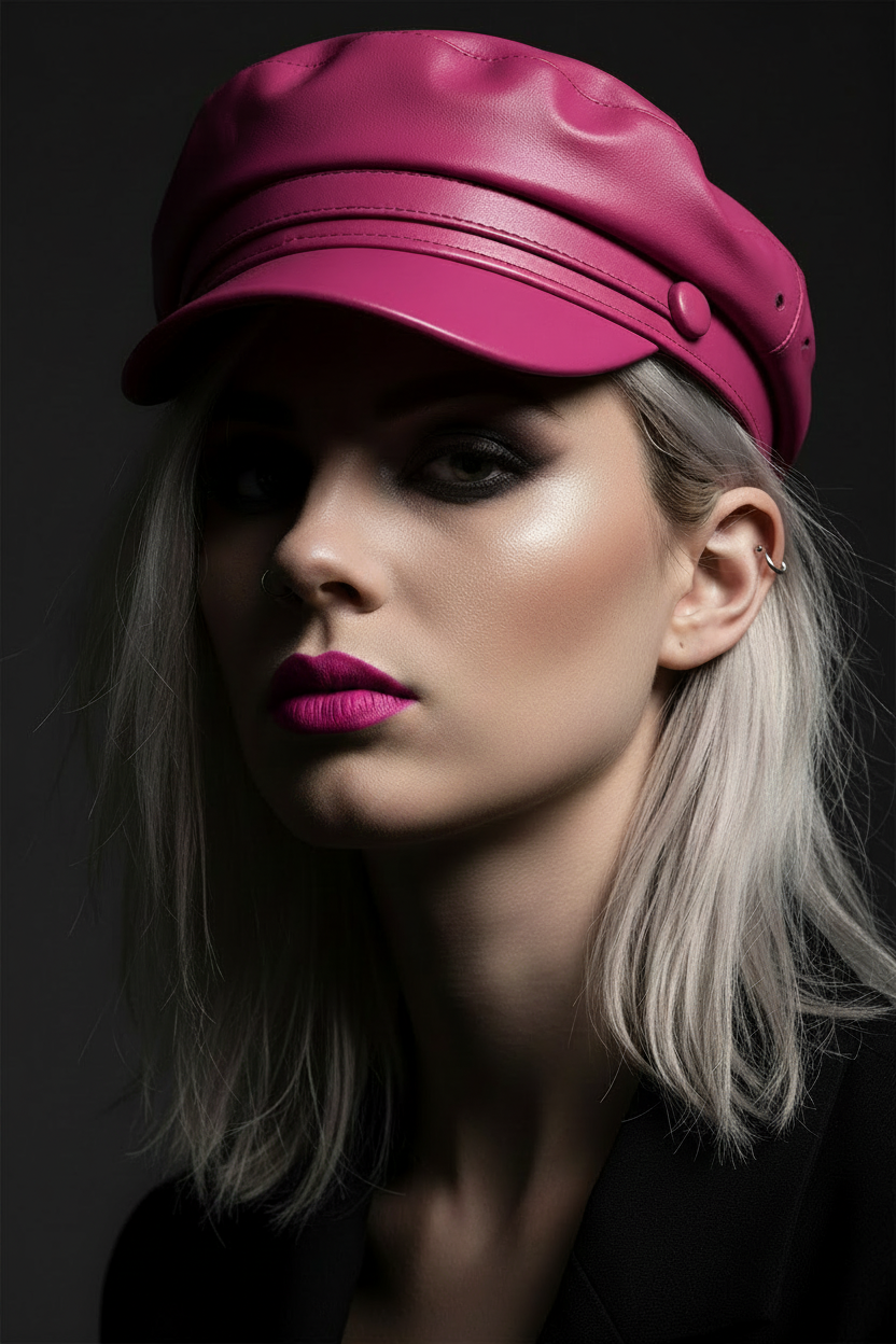 Modelo rockera rubia con gorra fucsia - pose 2