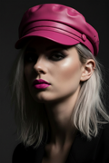 Modelo rockera rubia con gorra fucsia - pose 2